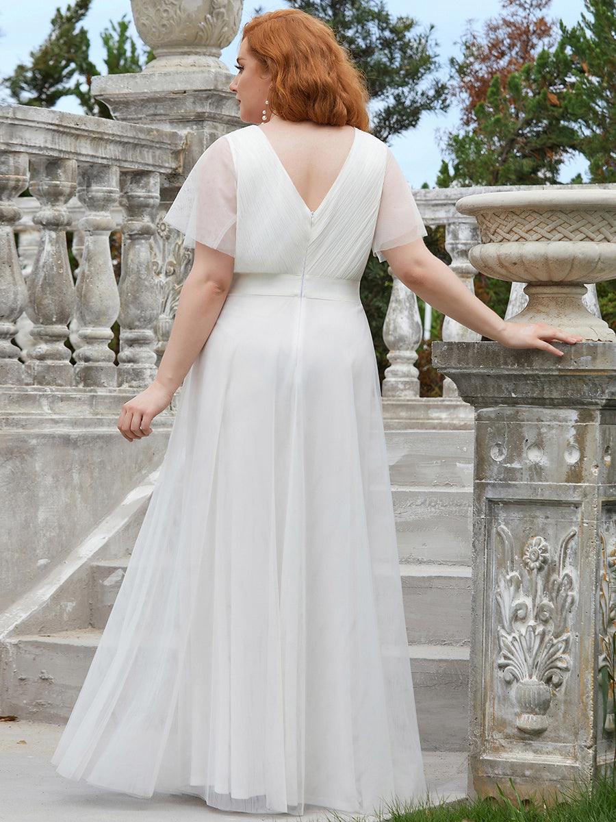 Robe de soirée grande taille pour femmes avec manches courtes #Couleur_Blanc