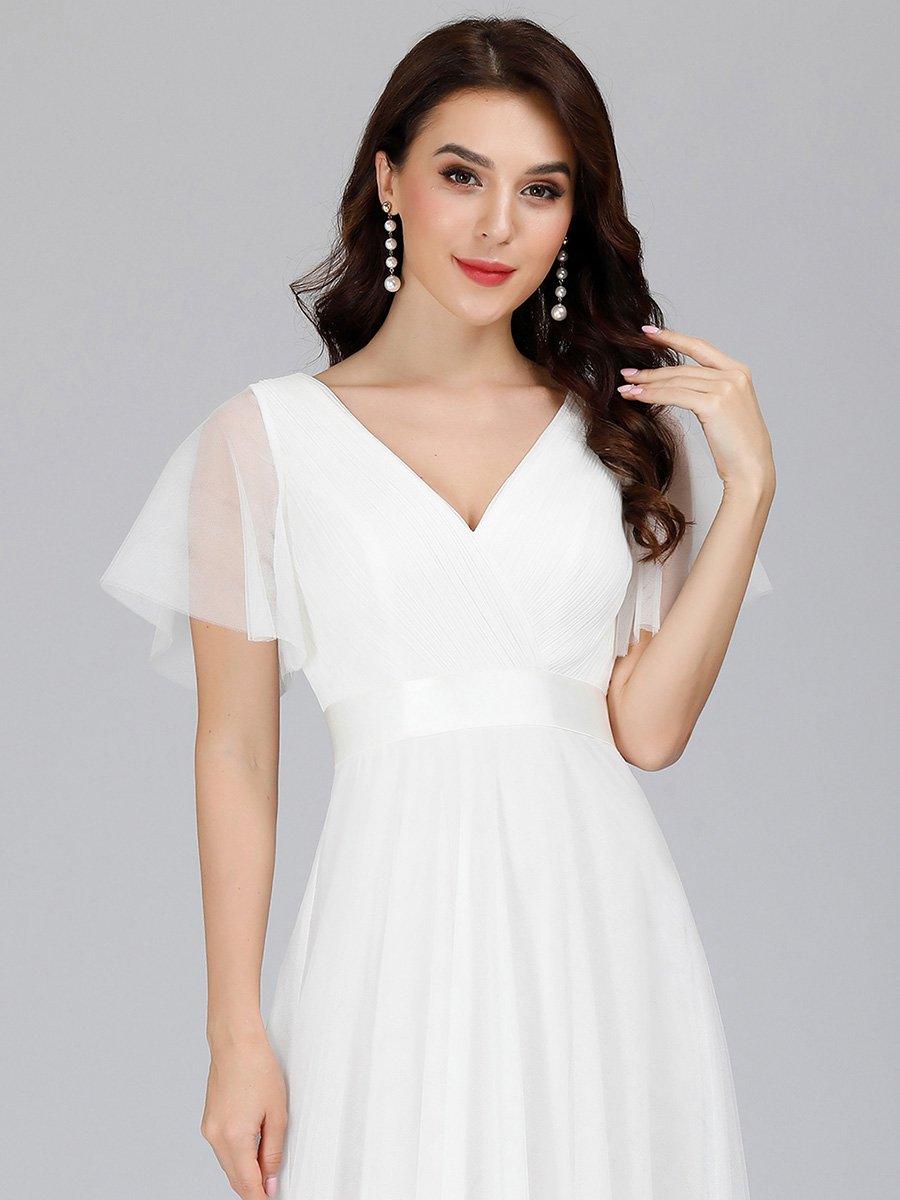 Robe de Soirée à manches courtes et à double col V pour femmes #Couleur_Blanc
