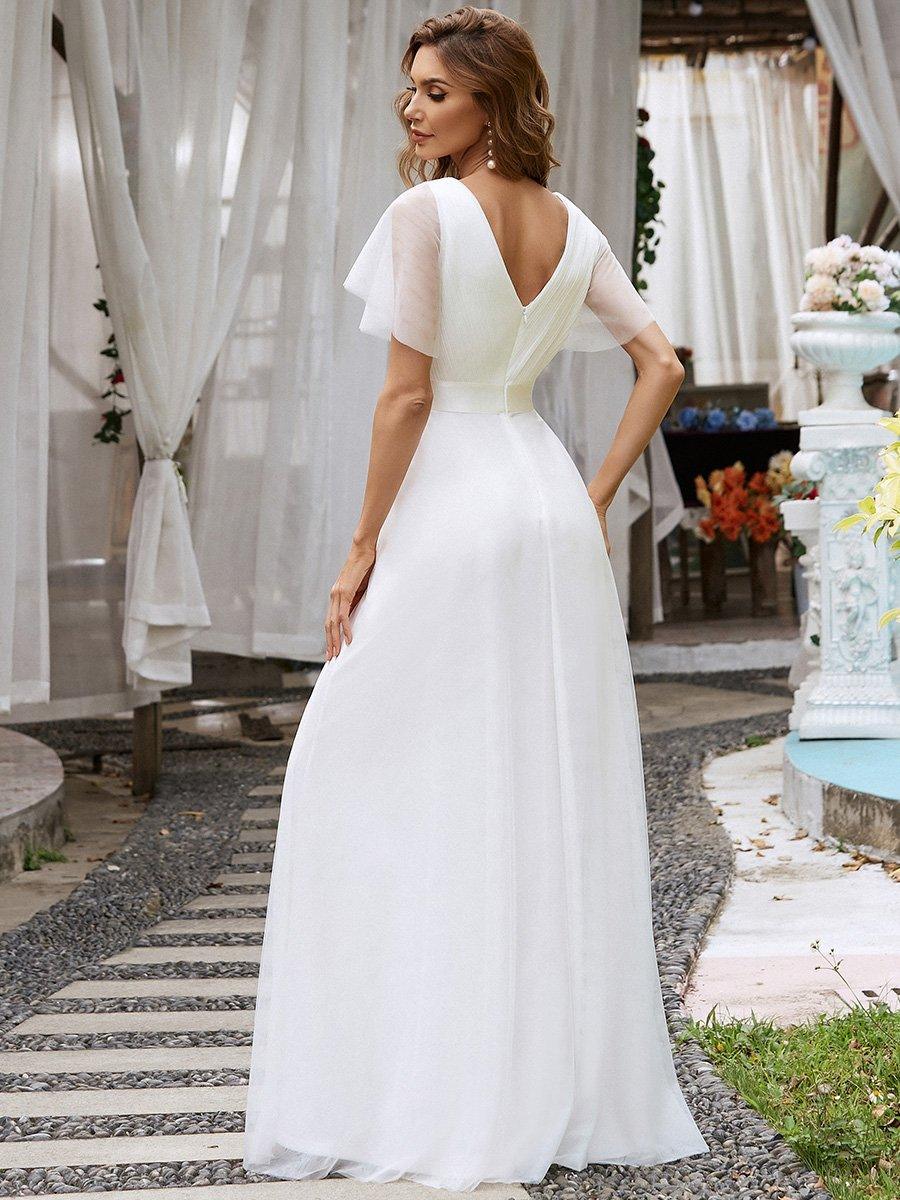 Robe de Soirée à manches courtes et à double col V pour femmes #Couleur_Blanc