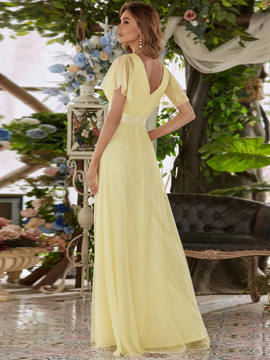 Robe de Soirée à manches courtes et à double col V pour femmes #Couleur_Jaune