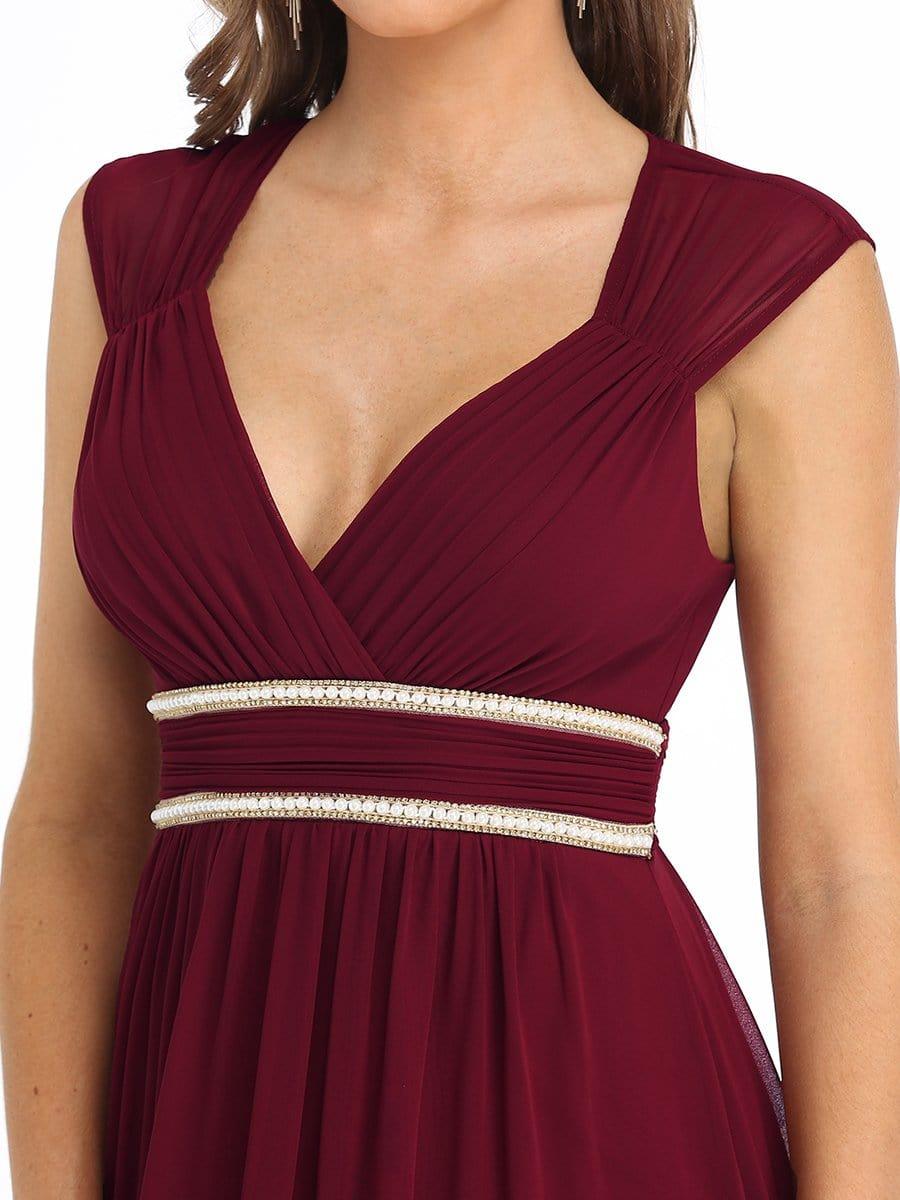Robe longue de demoiselle d'honneur froncée à col en V #Couleur_Burnt Orange Taille personnalisée Robe longue de demoiselle d'honneur froncée