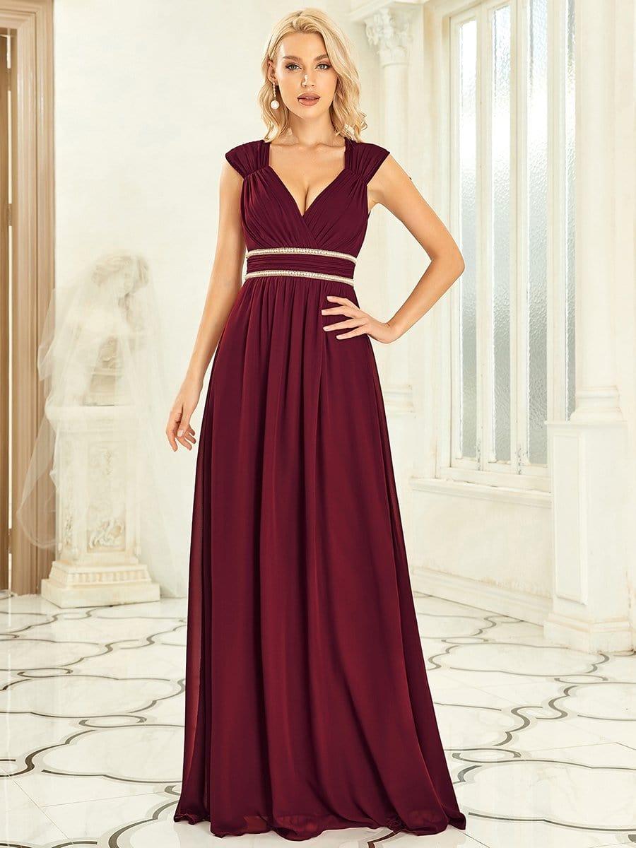 Robe longue de demoiselle d'honneur froncée à col en V #Couleur_Burnt Orange Taille personnalisée Robe longue de demoiselle d'honneur froncée