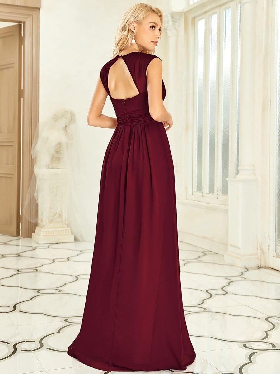 Robe longue de demoiselle d'honneur froncée à col en V #Couleur_Burnt Orange Taille personnalisée Robe longue de demoiselle d'honneur froncée