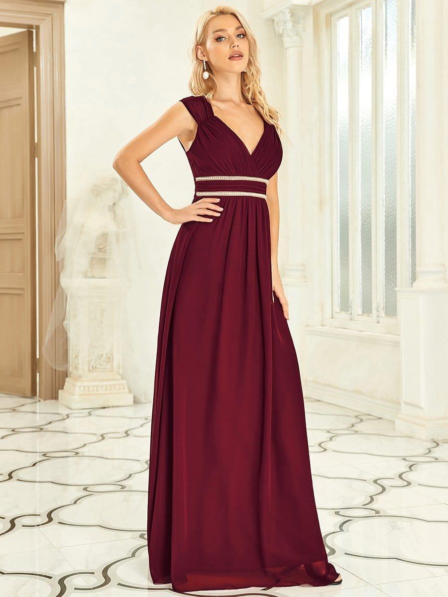 Robe longue de demoiselle d'honneur froncée à col en V #Couleur_Burnt Orange Taille personnalisée Robe longue de demoiselle d'honneur froncée