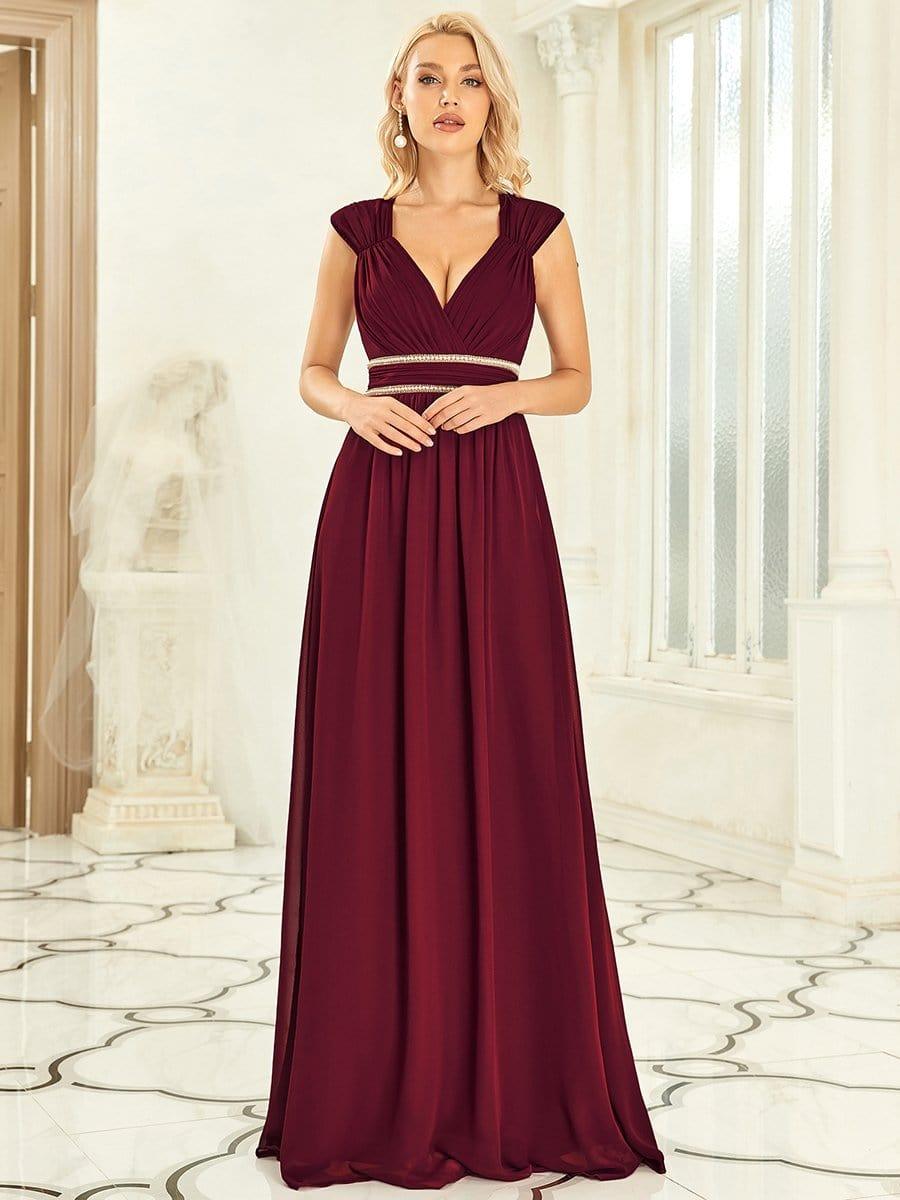 Robe longue de demoiselle d'honneur froncée à col en V #Couleur_Burnt Orange Taille personnalisée Robe longue de demoiselle d'honneur froncée