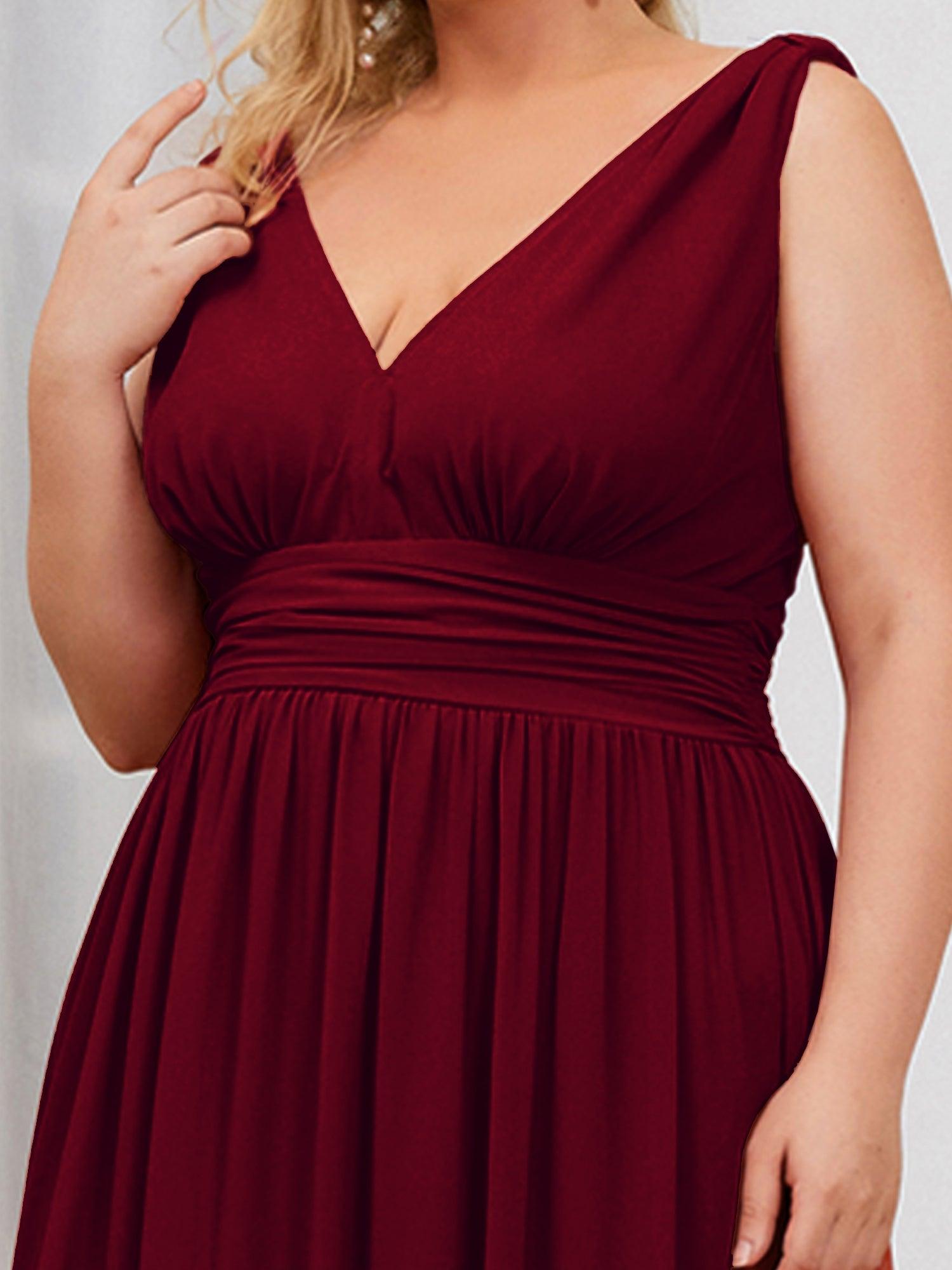 Robe de demoiselle d'honneur Grande Taille à Col V sans Manches #Couleur_Bordeaux