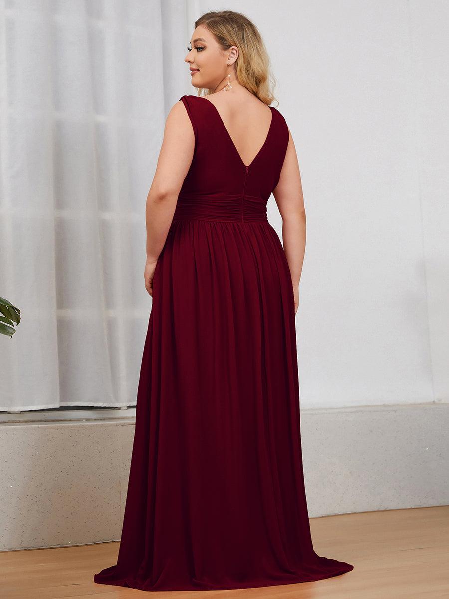 Robes de soirée Grande Taille Semi-Formelle Chiffon à Col V sans Manches #Couleur_Bordeaux