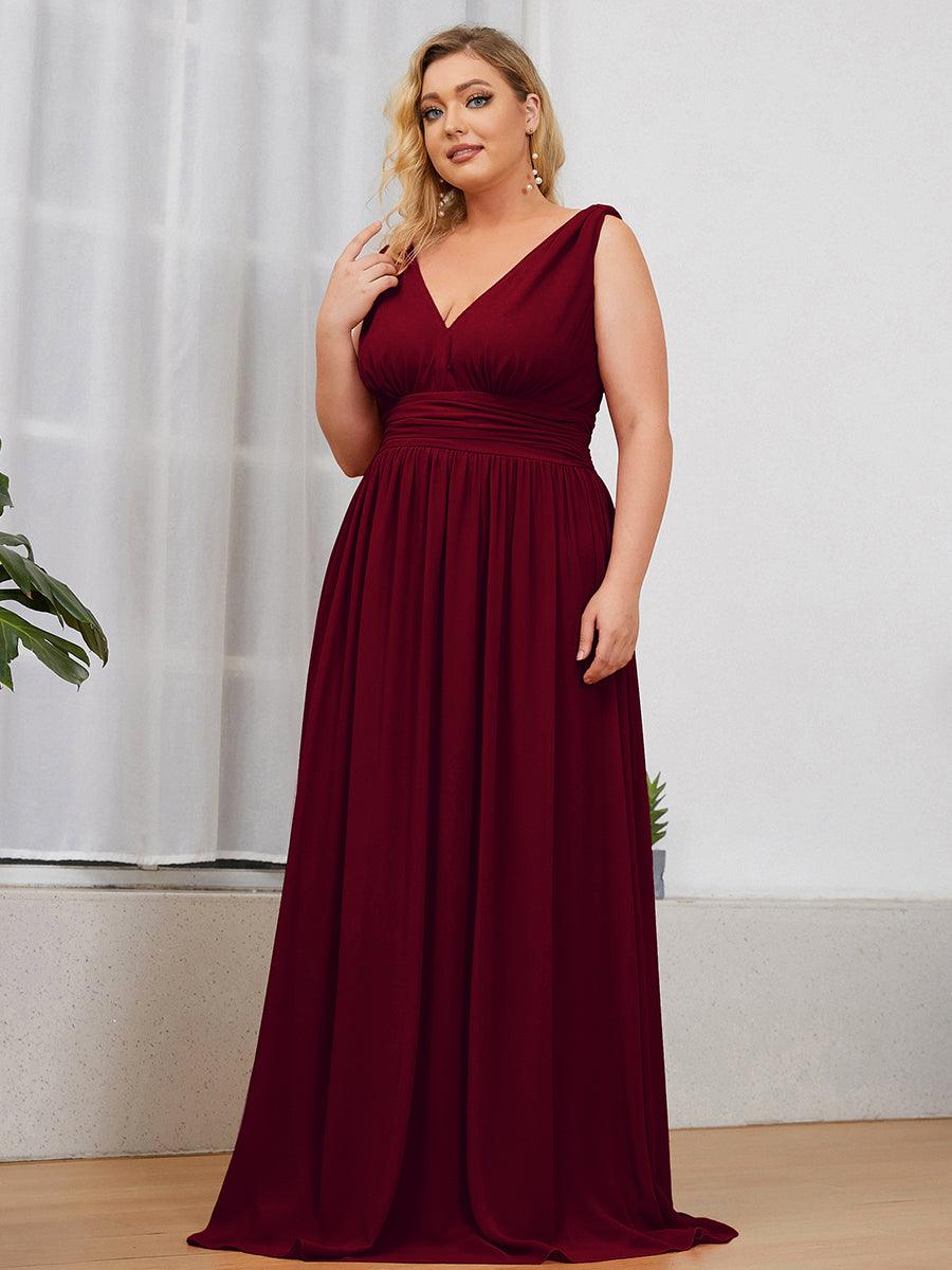 Robe de demoiselle d'honneur Grande Taille à Col V sans Manches #Couleur_Bordeaux