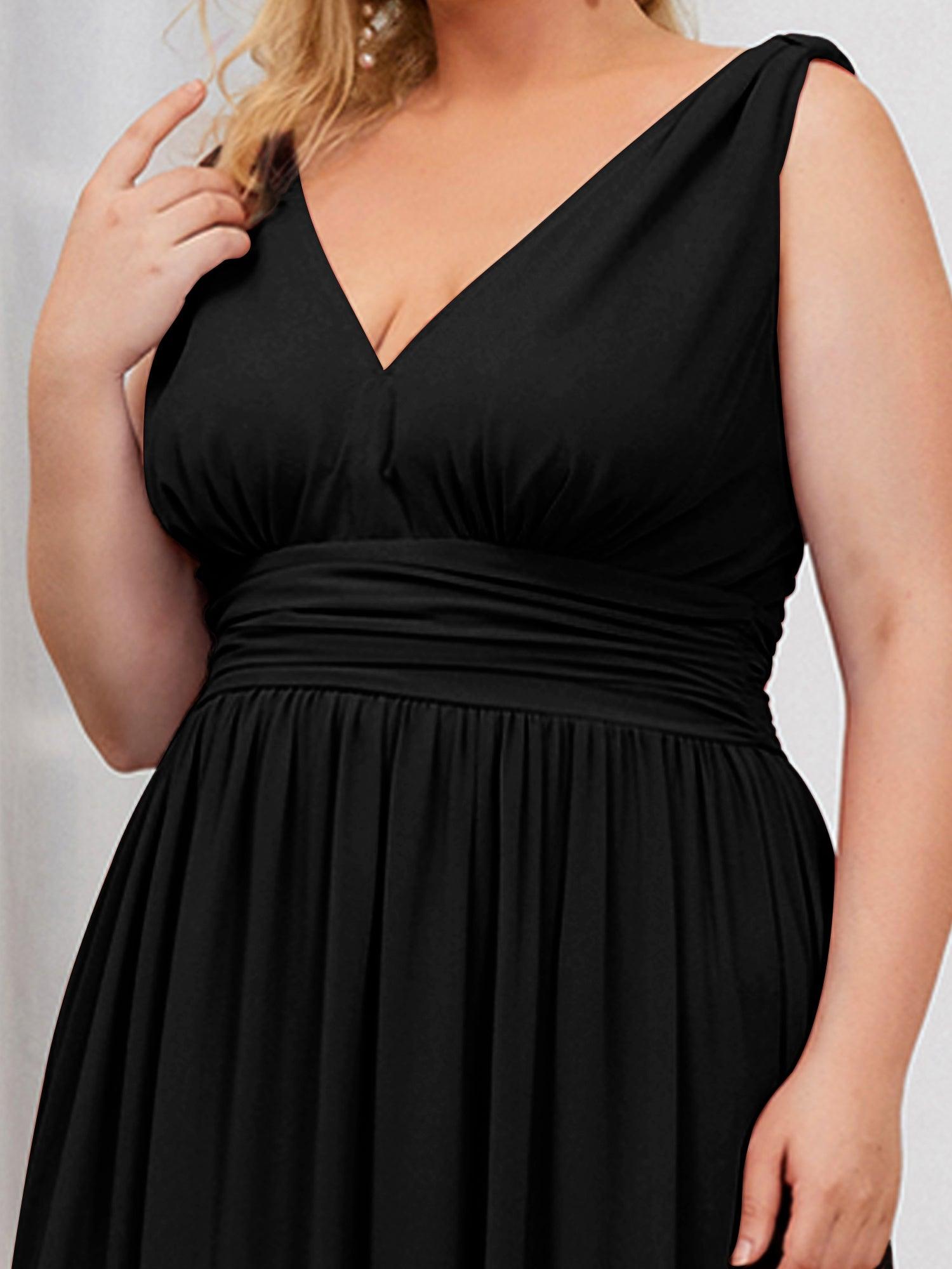 Robes de soirée Grande Taille Semi-Formelle Chiffon à Col V sans Manches #Couleur_Noir