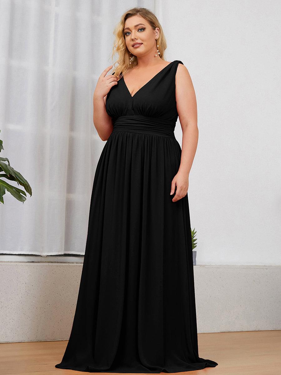 Robes de soirée Grande Taille Semi-Formelle Chiffon à Col V sans Manches #Couleur_Noir