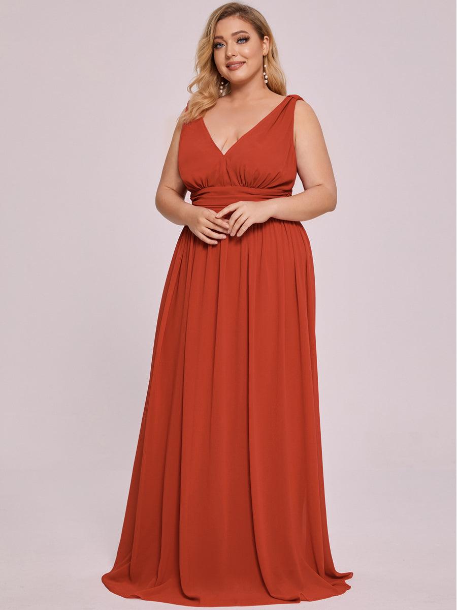 Robes de soirée Grande Taille Semi-Formelle Chiffon à Col V sans Manches #Couleur_Burnt orange