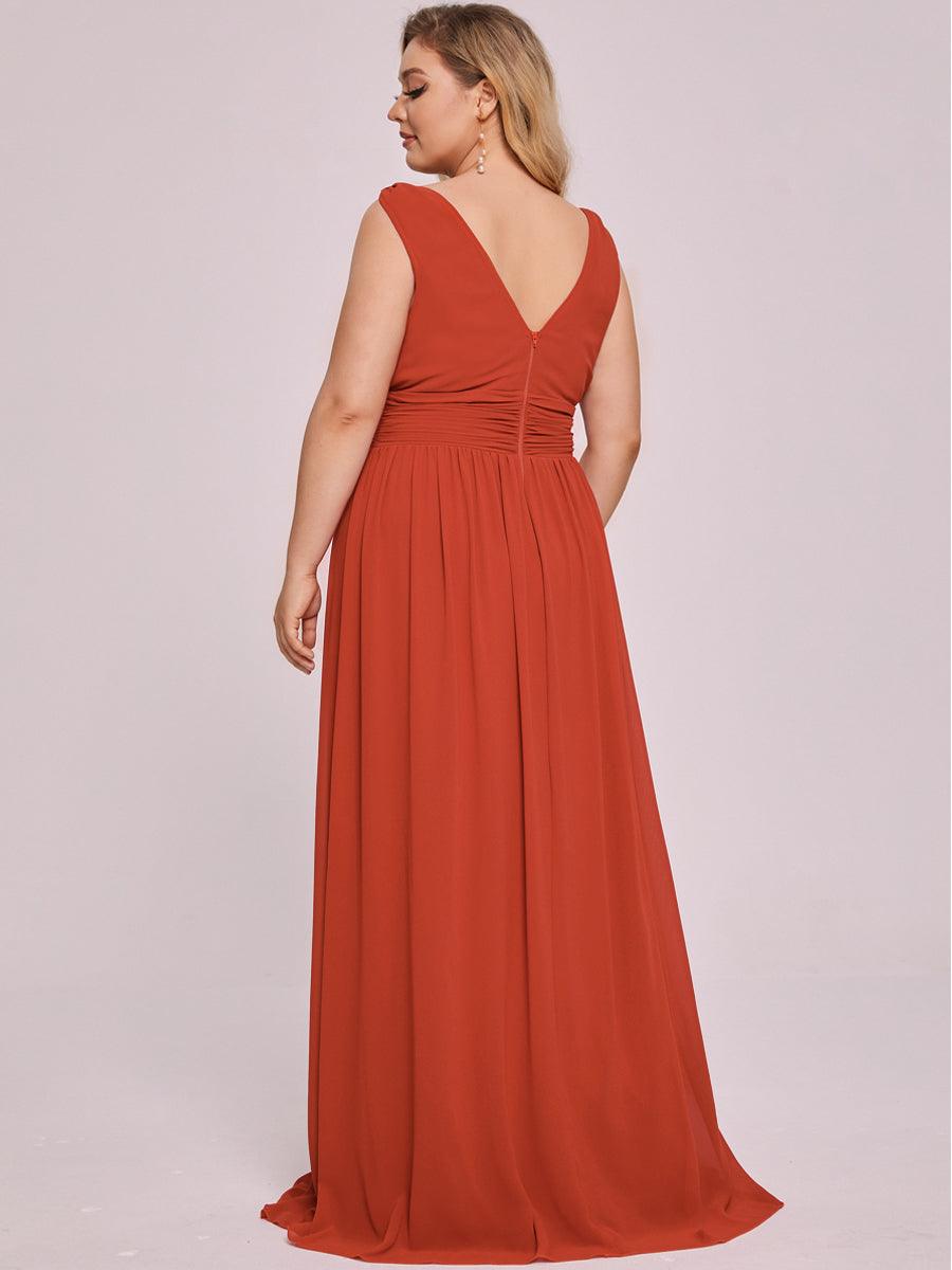 Robe de demoiselle d'honneur Grande Taille à Col V sans Manches #Couleur_Burnt orange