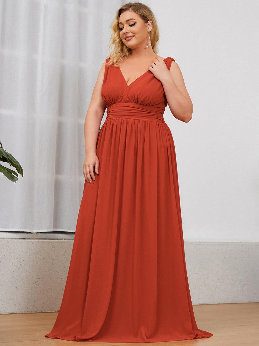 Robes de soirée Grande Taille Semi-Formelle Chiffon à Col V sans Manches #Couleur_Burnt orange