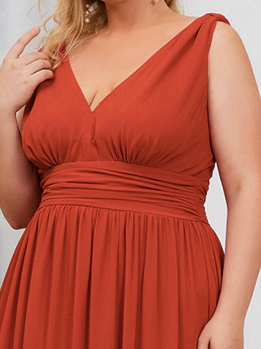 Robes de soirée Grande Taille Semi-Formelle Chiffon à Col V sans Manches #Couleur_Burnt orange