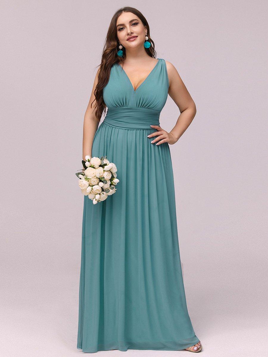 Robes de soirée Grande Taille Semi-Formelle Chiffon à Col V sans Manches #Couleur_Bleu Fume