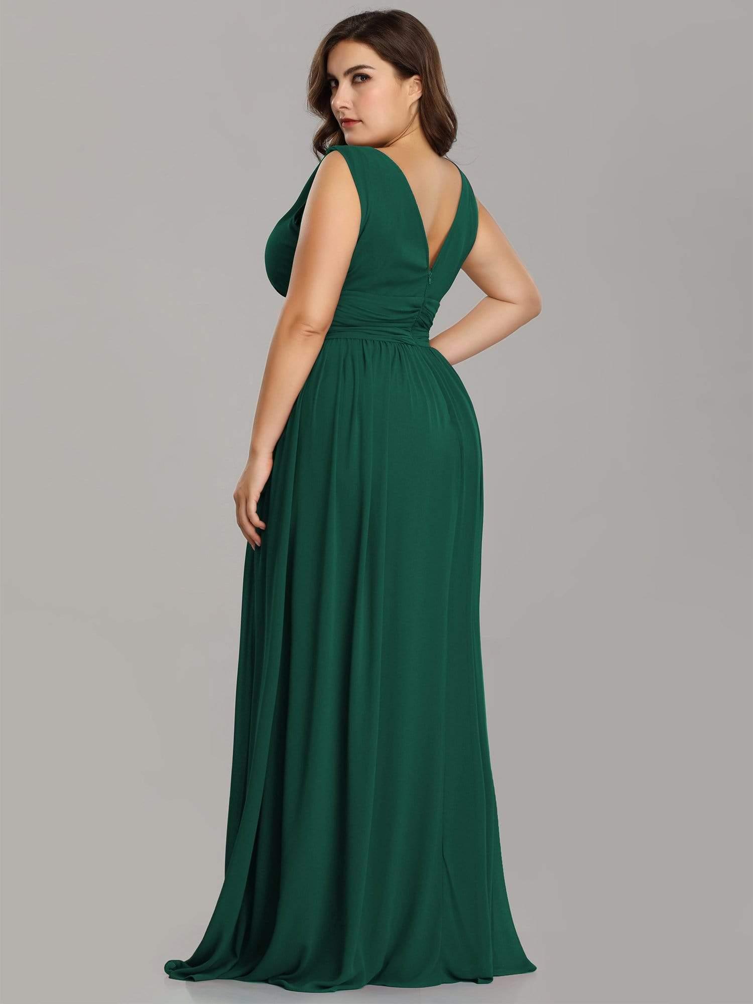 Robes de soirée Grande Taille Semi-Formelle Chiffon à Col V sans Manches #Couleur_Vert Fonce