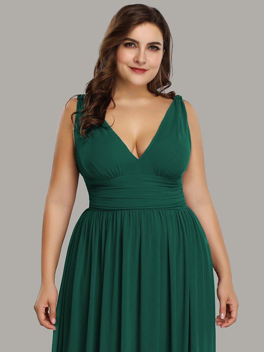 Robes de soirée Grande Taille Semi-Formelle Chiffon à Col V sans Manches #Couleur_Vert Fonce
