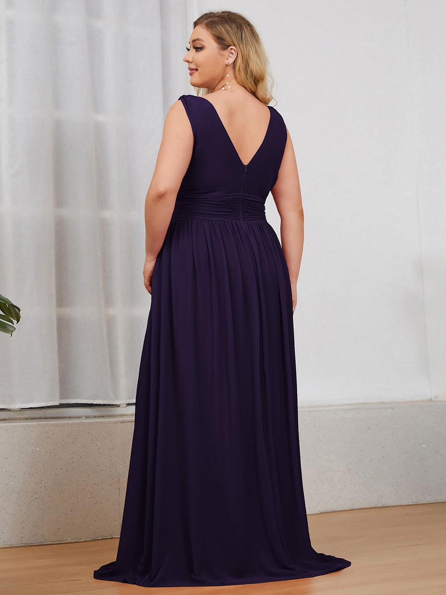 Robes de soirée Grande Taille Semi-Formelle Chiffon à Col V sans Manches #Couleur_Violet Fonce