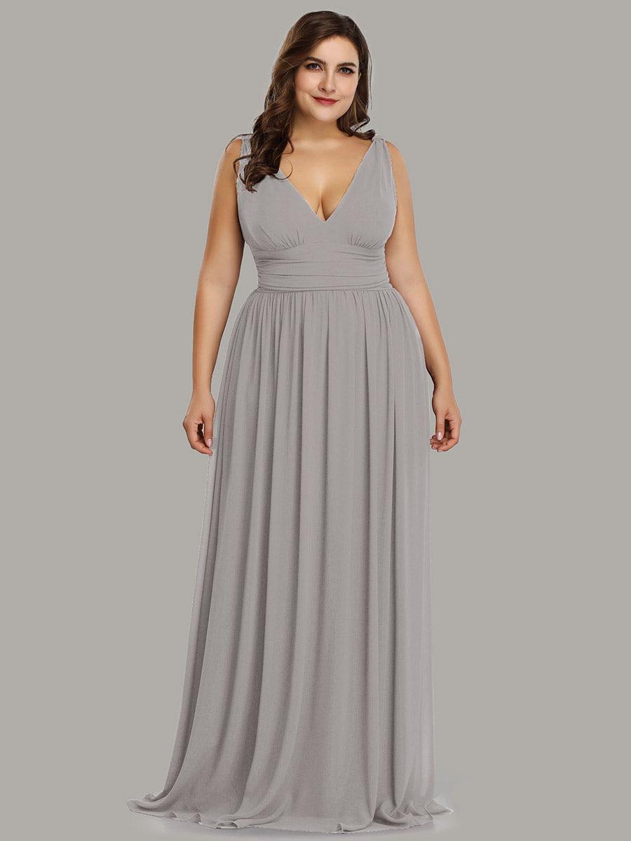 Robe de demoiselle d'honneur Grande Taille à Col V sans Manches #Couleur_Gris