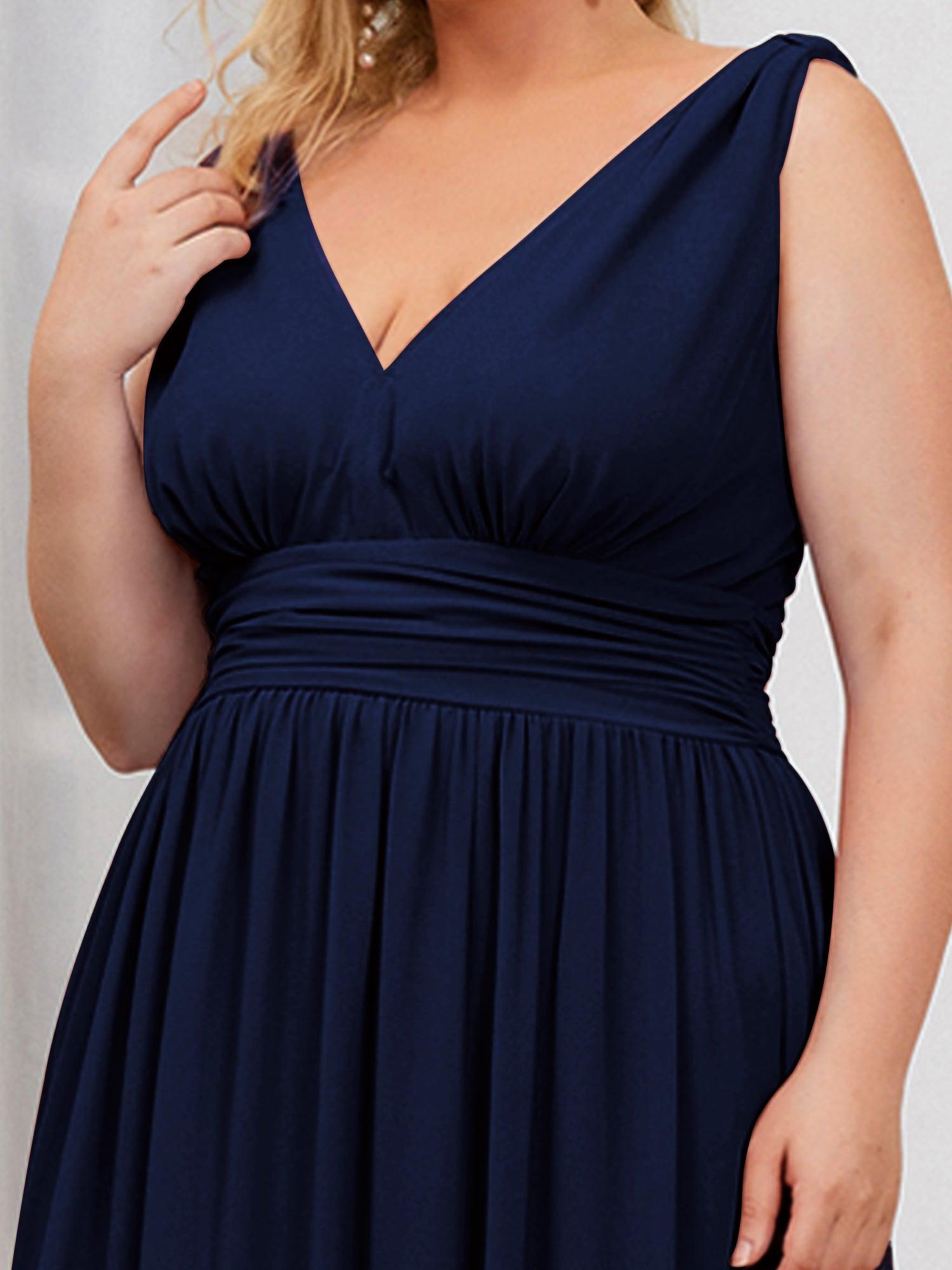 Robes de soirée Grande Taille Semi-Formelle Chiffon à Col V sans Manches #Couleur_Bleu Marine