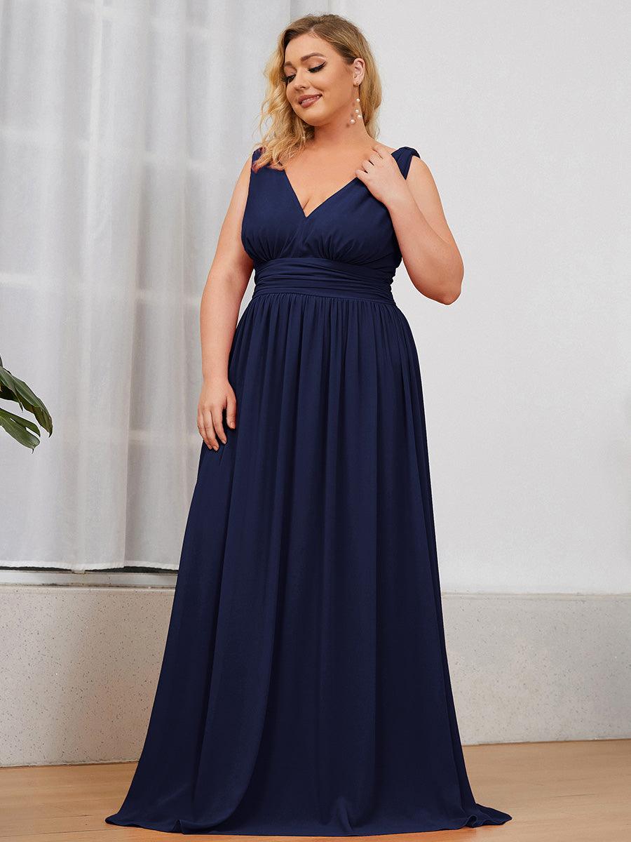 Robes de soirée Grande Taille Semi-Formelle Chiffon à Col V sans Manches #Couleur_Bleu Marine