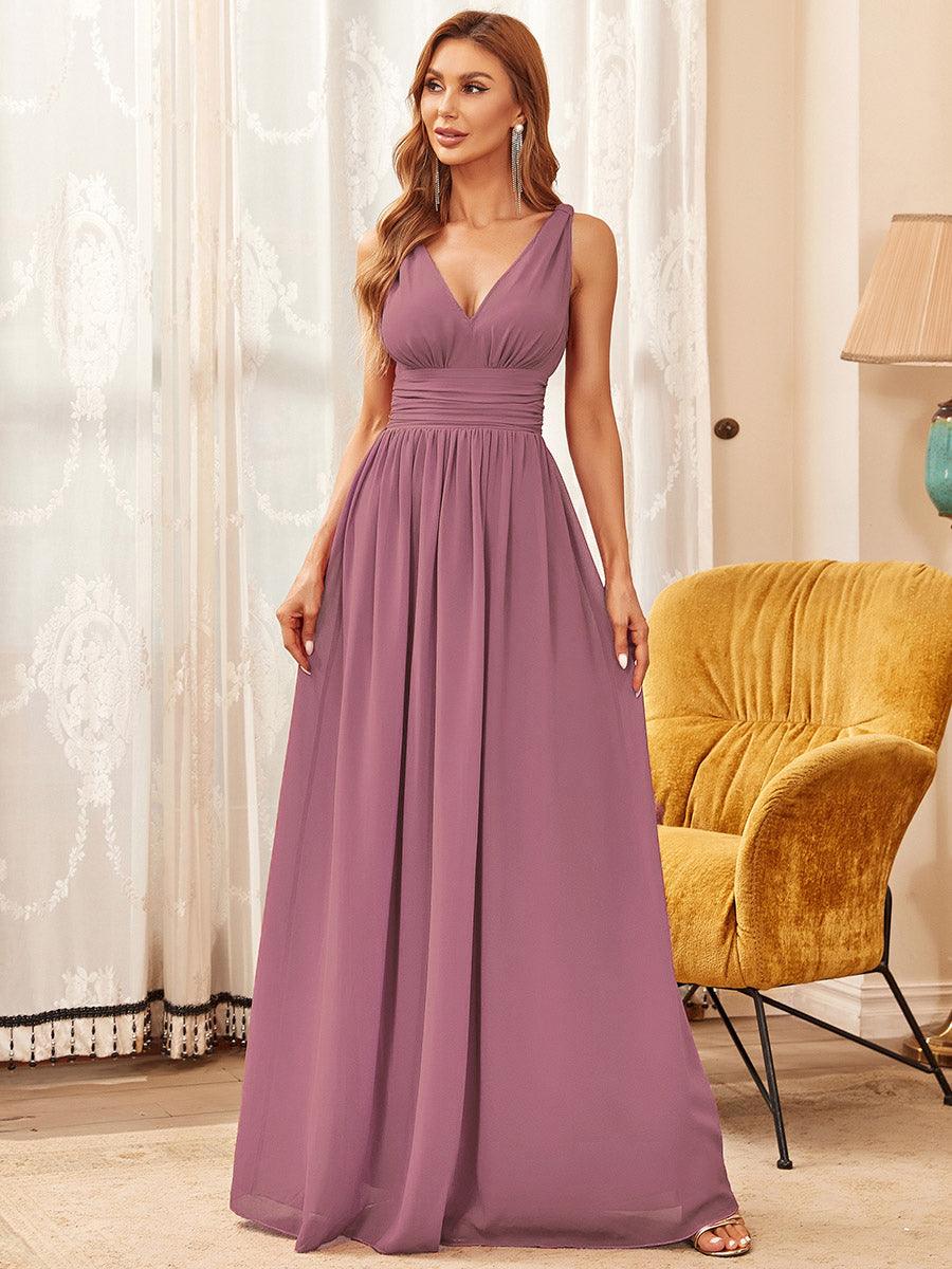 élégant col en V A Line Boho Longue Femme robe de demoiselle d'honneur #Couleur_Orchidee