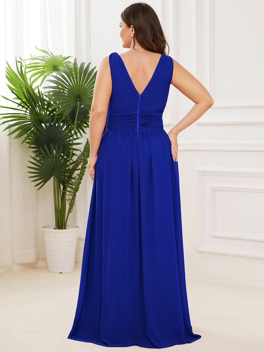 Taille personnalisée Robe de soirée sans manches plissé chiffon #Couleur_Bleu Saphir
