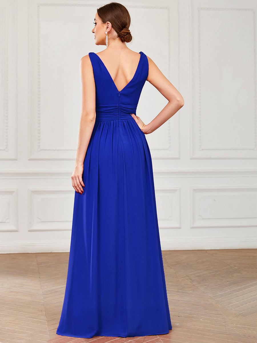 Taille personnalisée Robe de soirée sans manches plissé chiffon #Couleur_Bleu Saphir