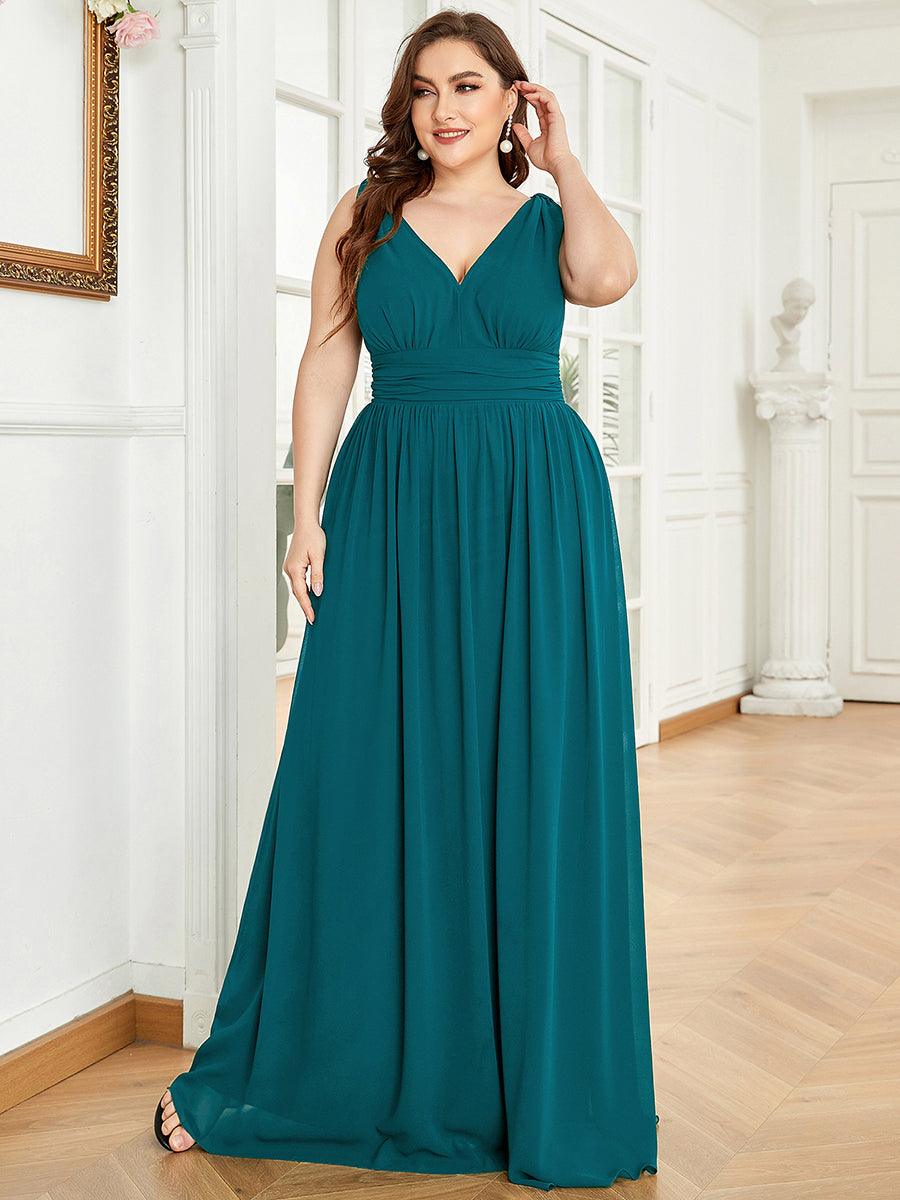 Robes de soirée Grande Taille Semi-Formelle Chiffon à Col V sans Manches #Couleur_Bleu Sarcelle