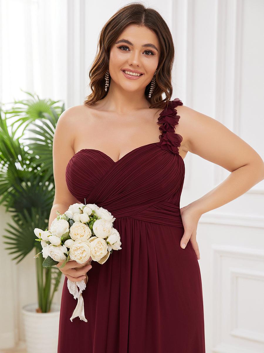 Robes de Demoiselle d'Honneur Grande Taille Chiffon à Une épaule #Couleur_Bordeaux