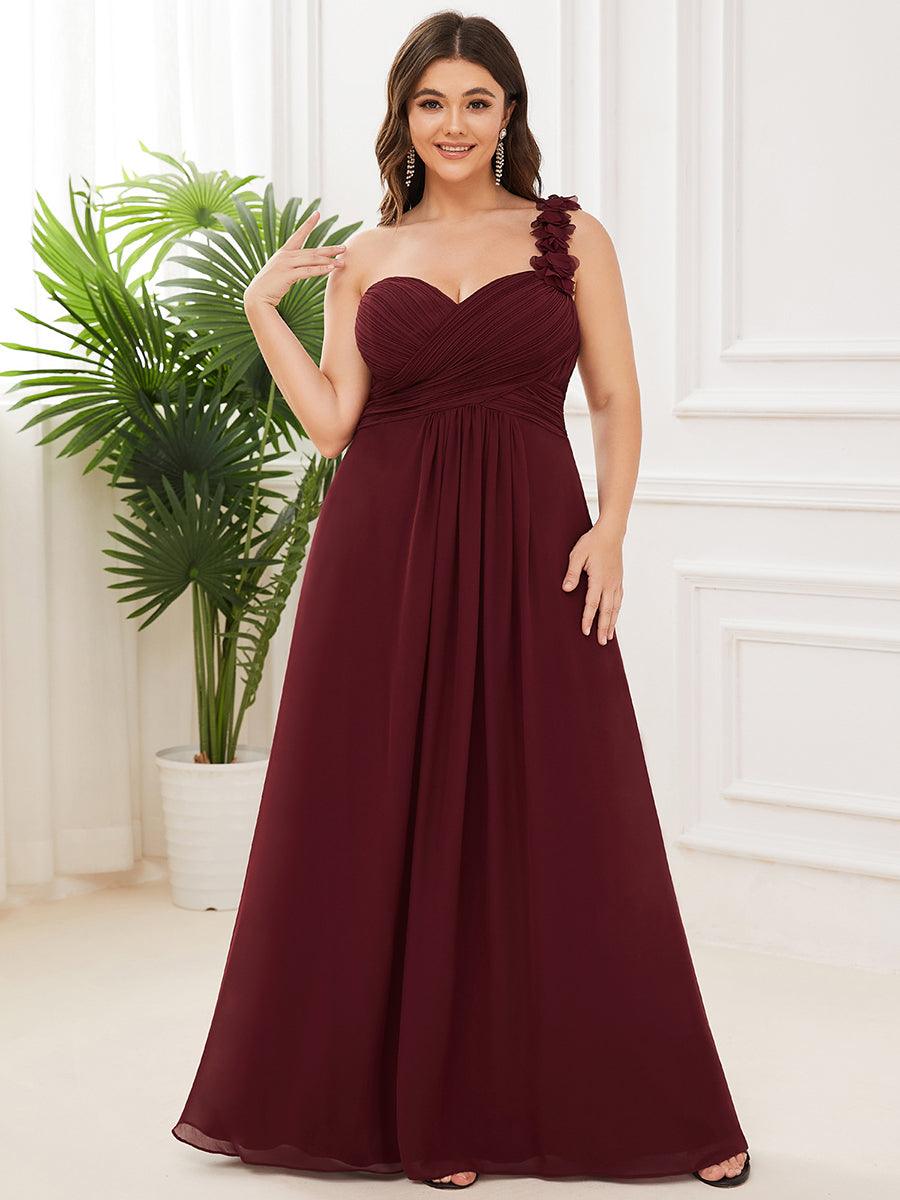 Robes de Demoiselle d'Honneur Grande Taille Chiffon à Une épaule #Couleur_Bordeaux