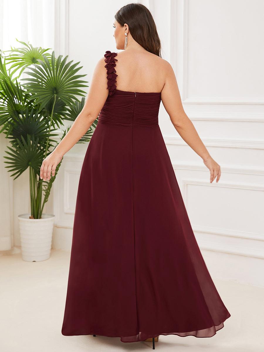Robes de Demoiselle d'Honneur Maxi Chiffon à Une épaule pour Femmes #Couleur_Bordeaux