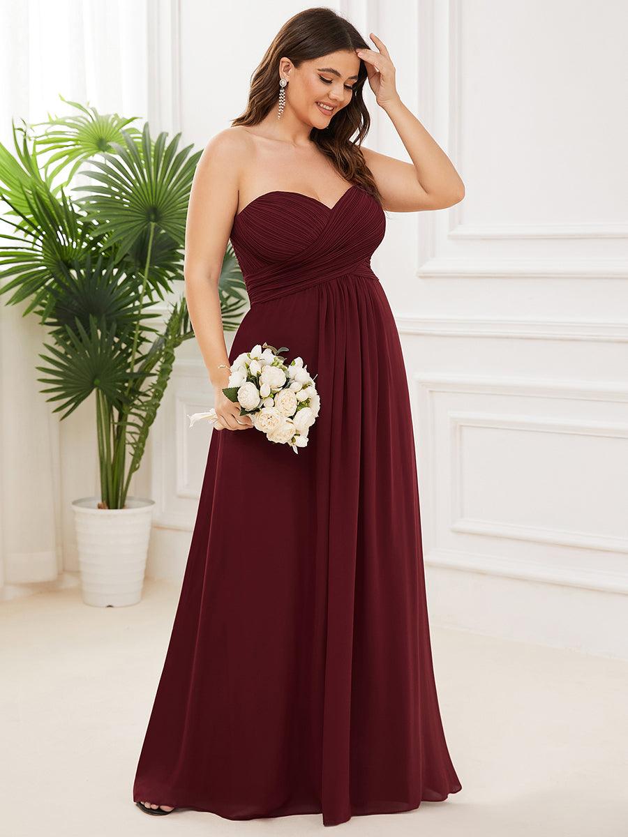 Robes de Demoiselle d'Honneur Grande Taille Chiffon à Une épaule #Couleur_Bordeaux
