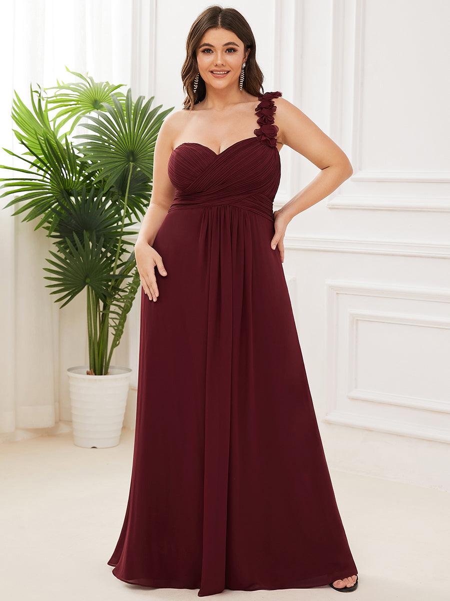 Robes de Demoiselle d'Honneur Grande Taille Chiffon à Une épaule #Couleur_Bordeaux