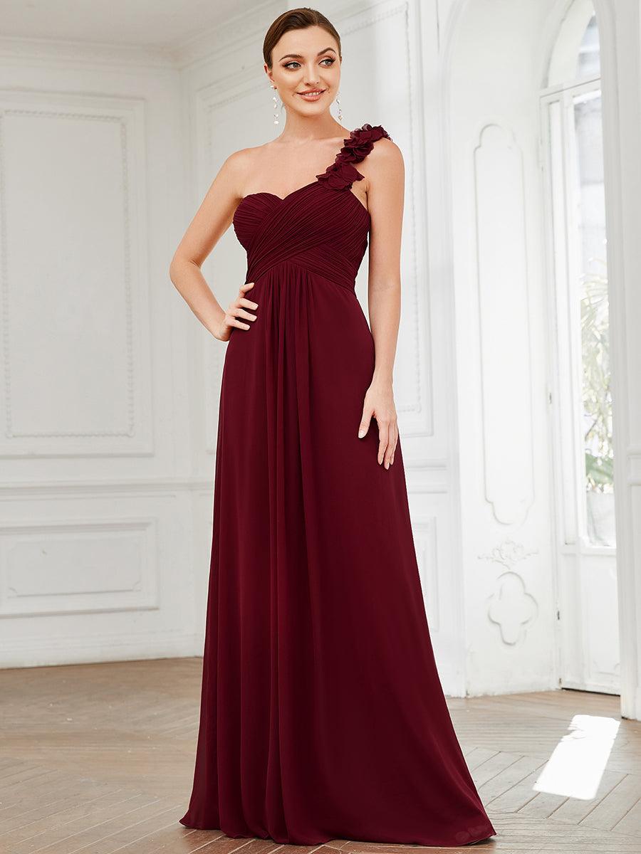 Robes de Demoiselle d'Honneur Maxi Chiffon à Une épaule pour Femmes #Couleur_Bordeaux