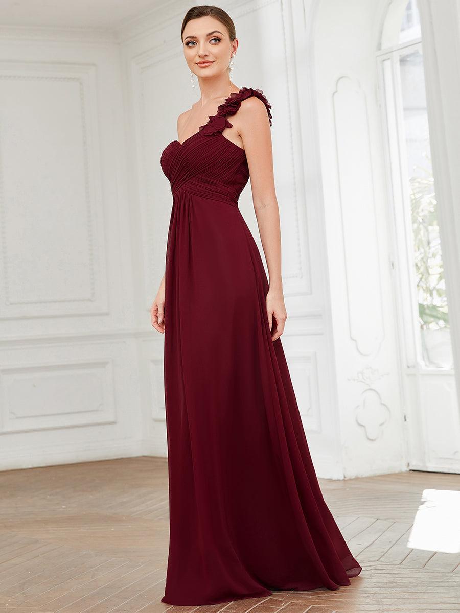 Robes de Demoiselle d'Honneur Maxi Chiffon à Une épaule pour Femmes #Couleur_Bordeaux