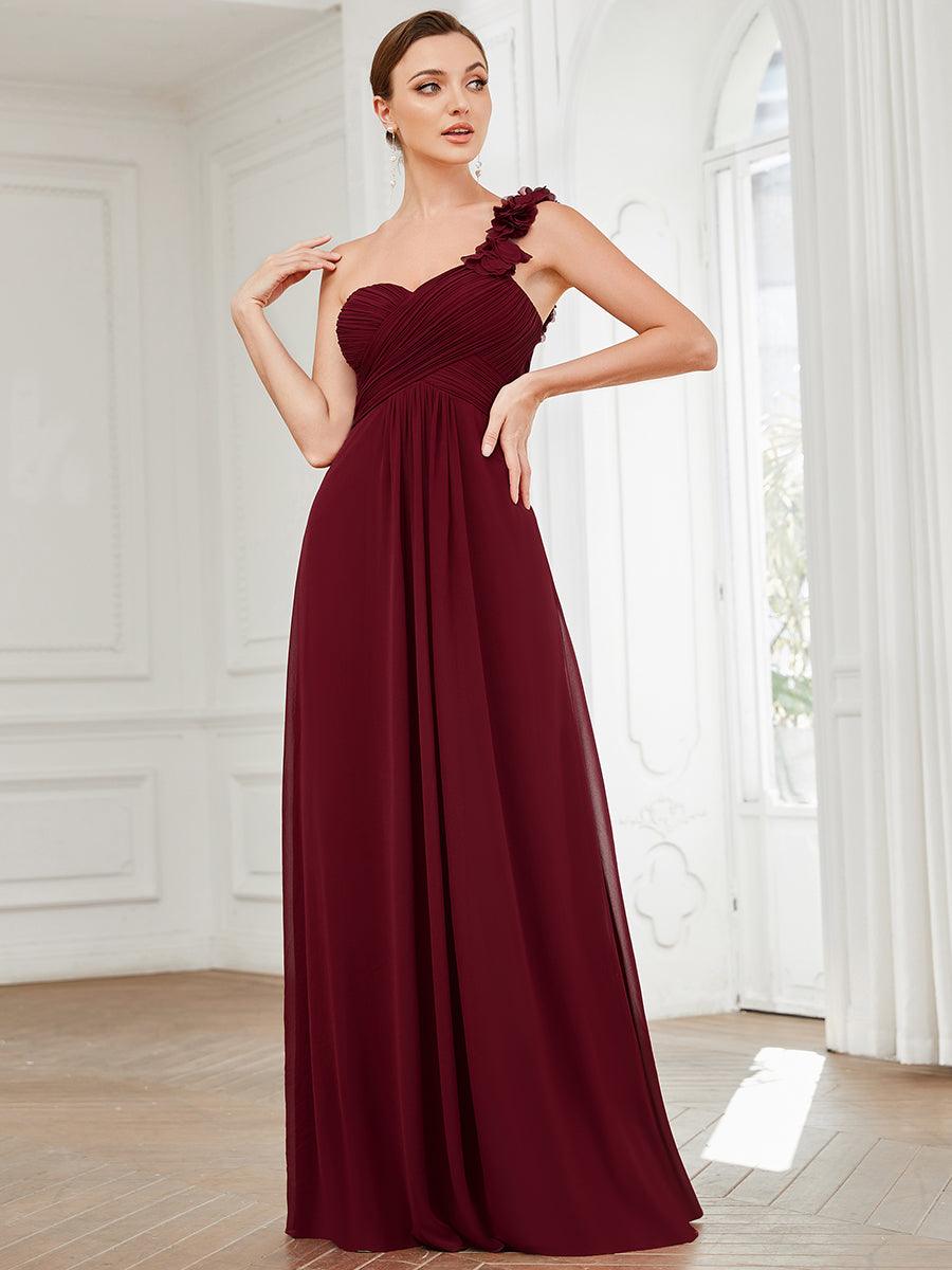 Robes de Demoiselle d'Honneur Maxi Chiffon à Une épaule pour Femmes #Couleur_Bordeaux