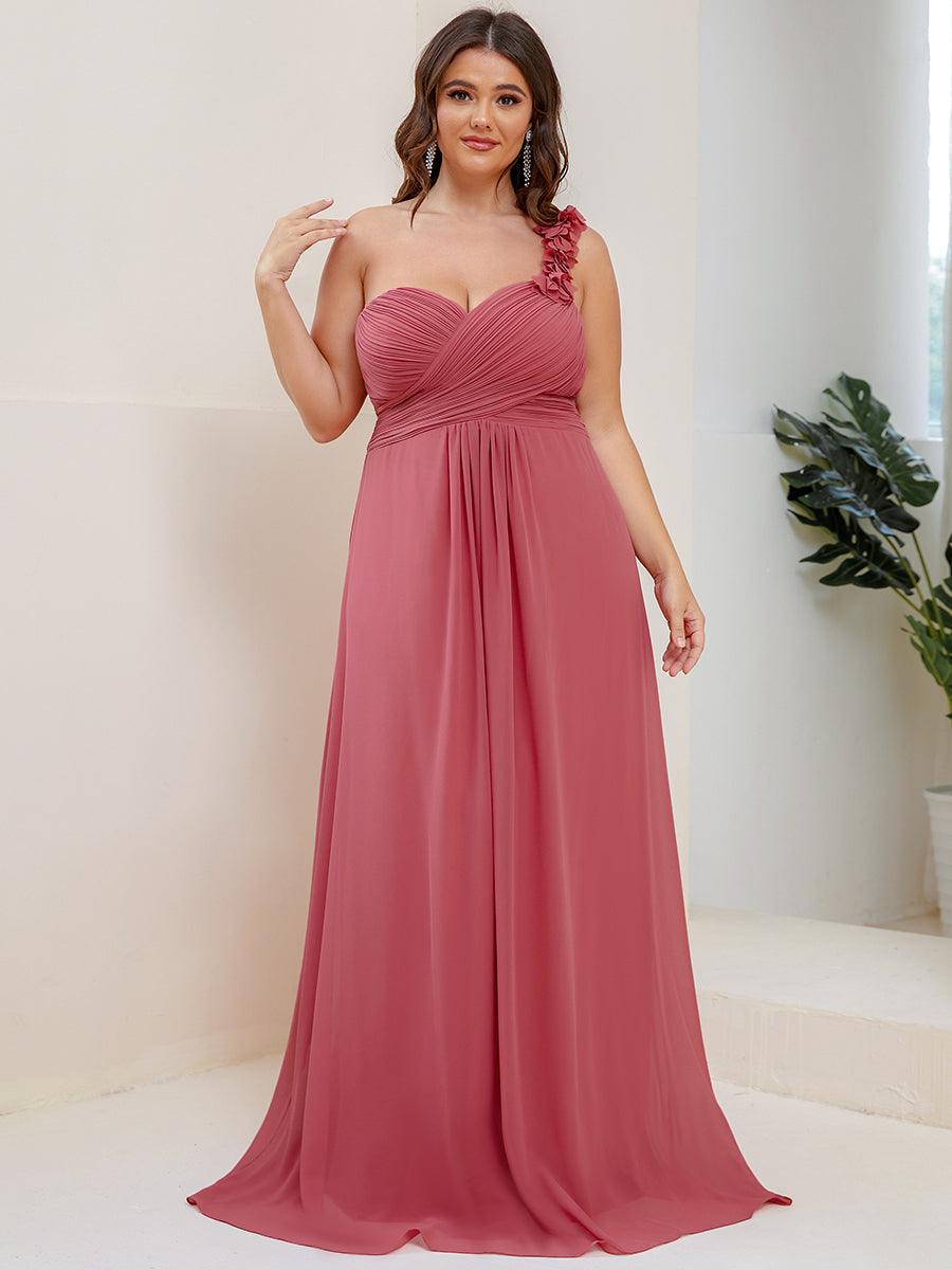 Robes de Demoiselle d'Honneur Maxi Chiffon à Une épaule pour Femmes #Couleur_Rose corail