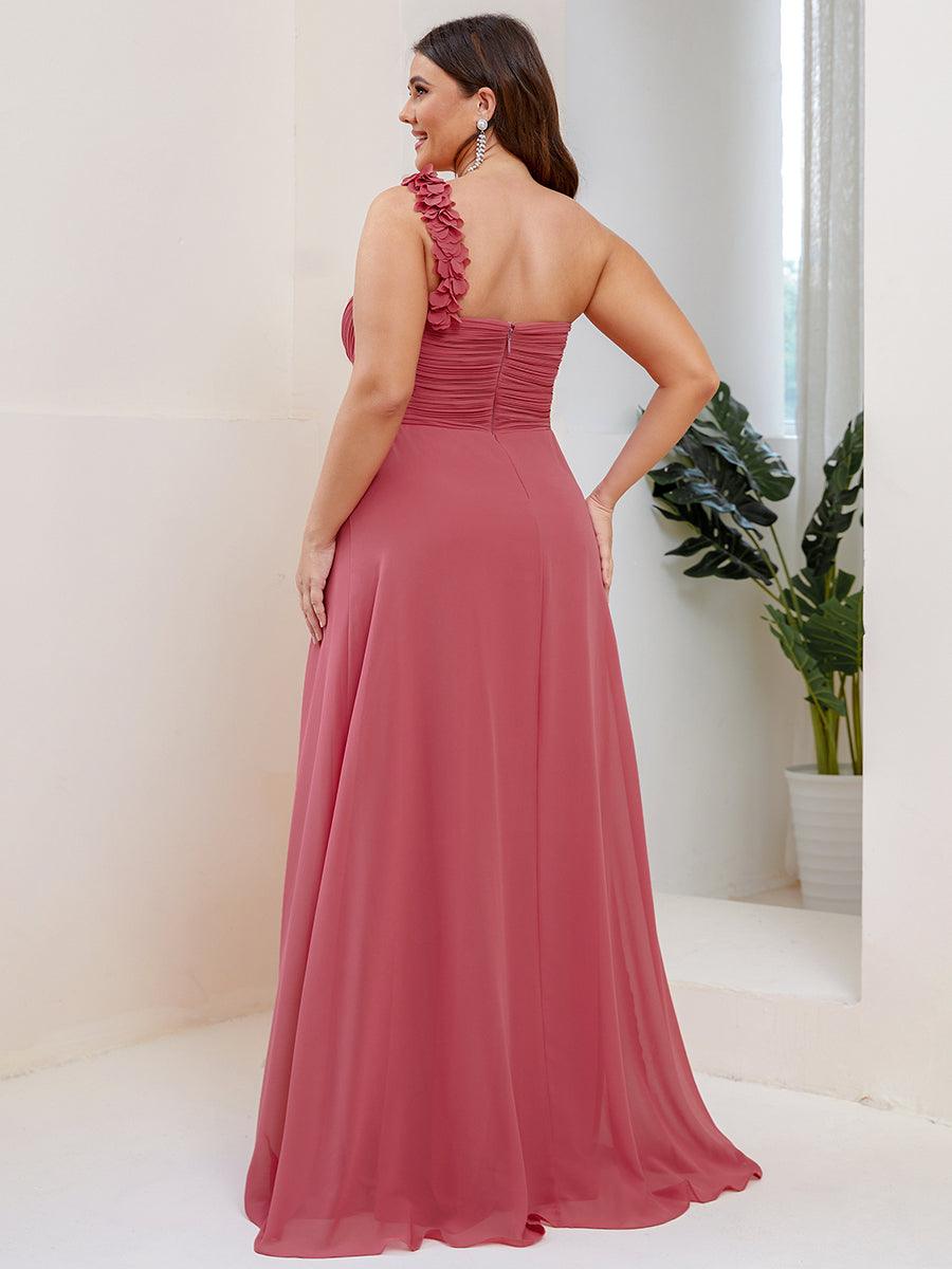 Robes de Demoiselle d'Honneur Maxi Chiffon à Une épaule pour Femmes #Couleur_Rose corail