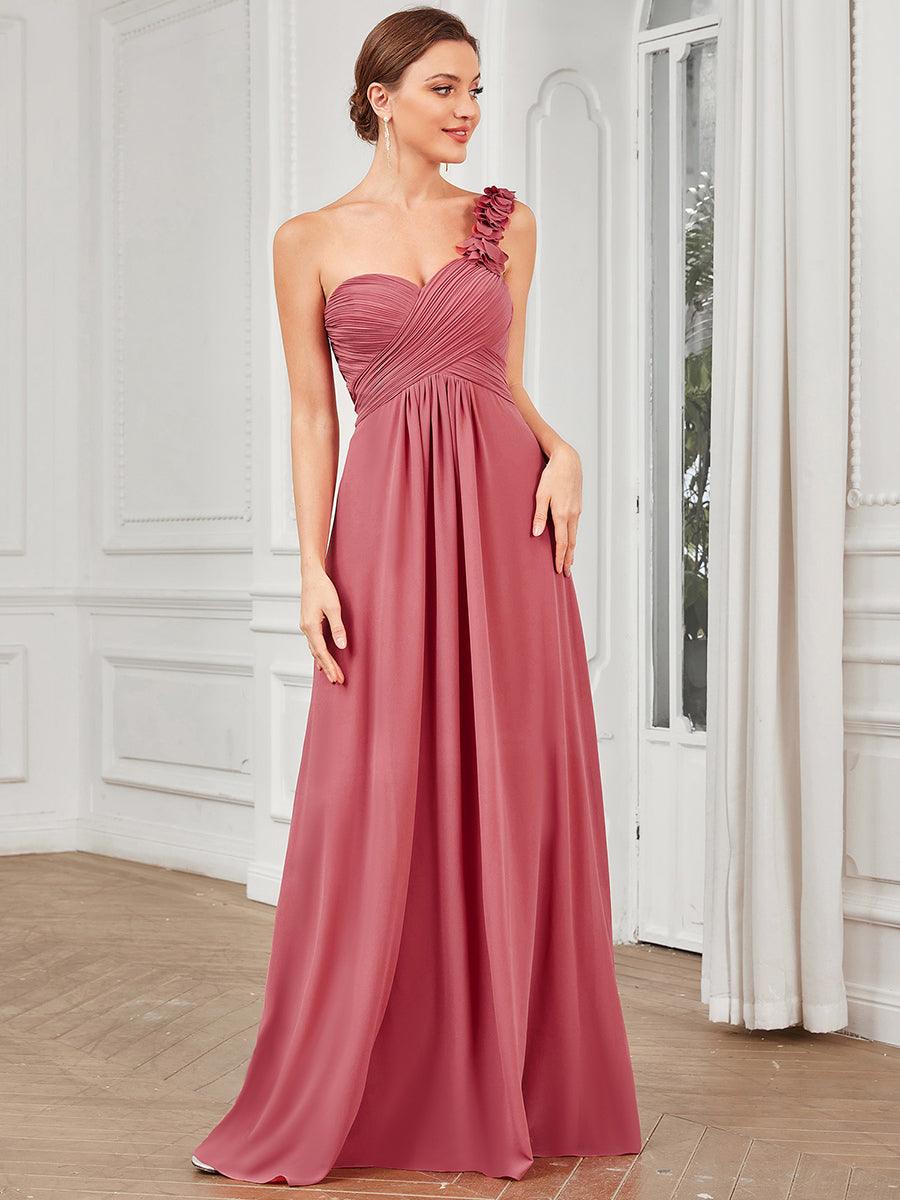 Robes de Demoiselle d'Honneur Maxi Chiffon à Une épaule pour Femmes #Couleur_Rose corail