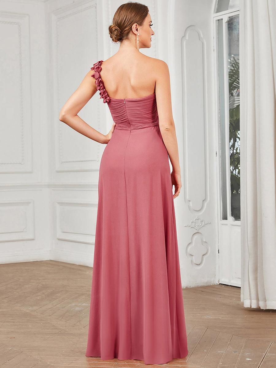 Robes de Demoiselle d'Honneur Maxi Chiffon à Une épaule pour Femmes #Couleur_Rose corail