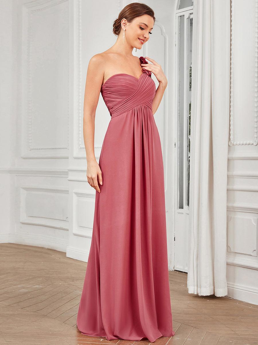 Robes de Demoiselle d'Honneur Maxi Chiffon à Une épaule pour Femmes #Couleur_Rose corail
