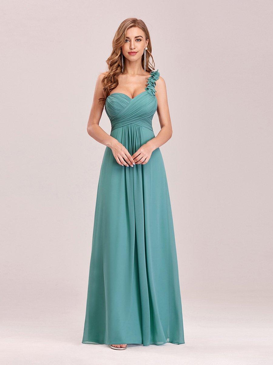 Robes de Demoiselle d'Honneur Maxi Chiffon à Une épaule pour Femmes #Couleur_Bleu Fume