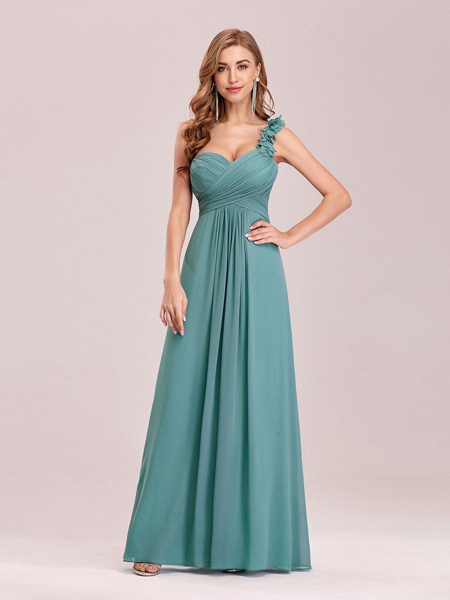 Robes de Demoiselle d'Honneur Maxi Chiffon à Une épaule pour Femmes #Couleur_Bleu Fume