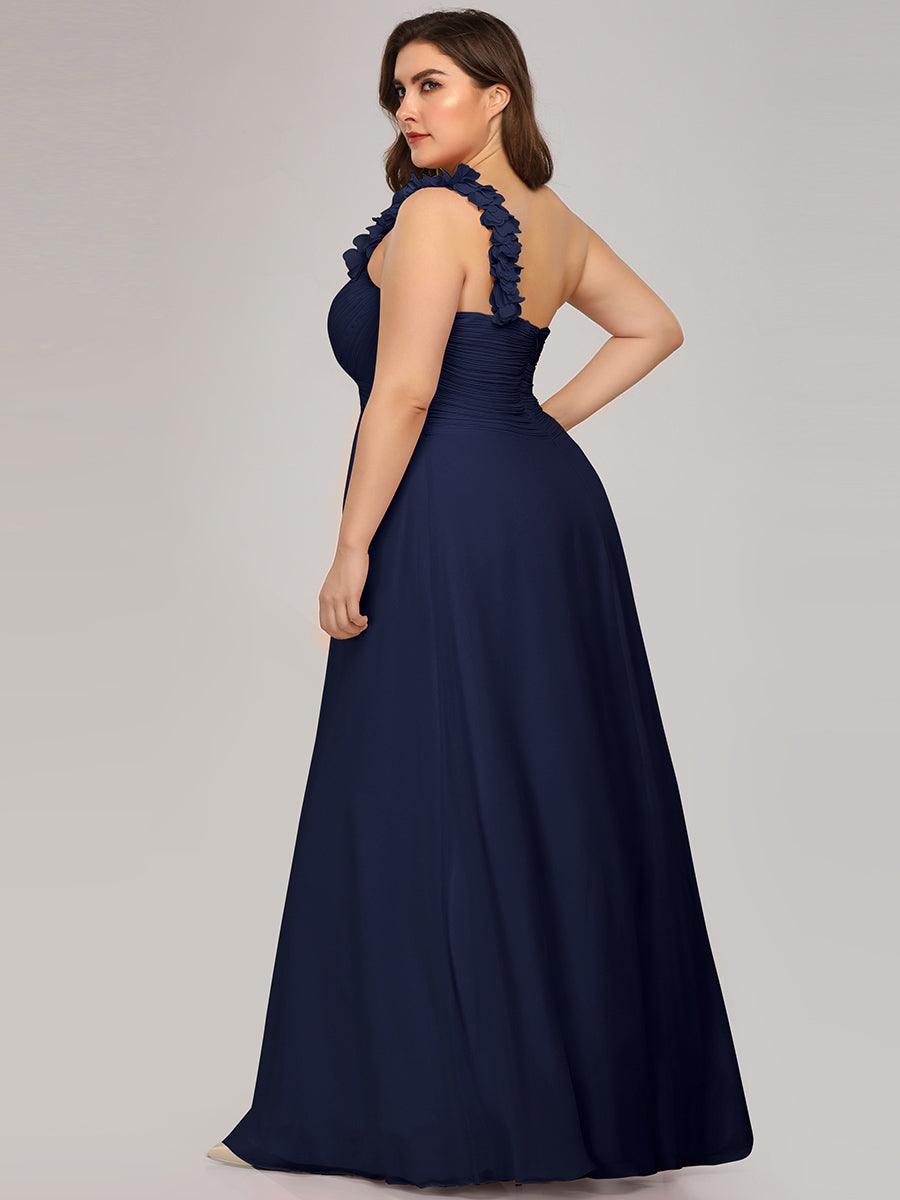 Robes de Demoiselle d'Honneur Grande Taille Chiffon à Une épaule #Couleur_Bleu Marine