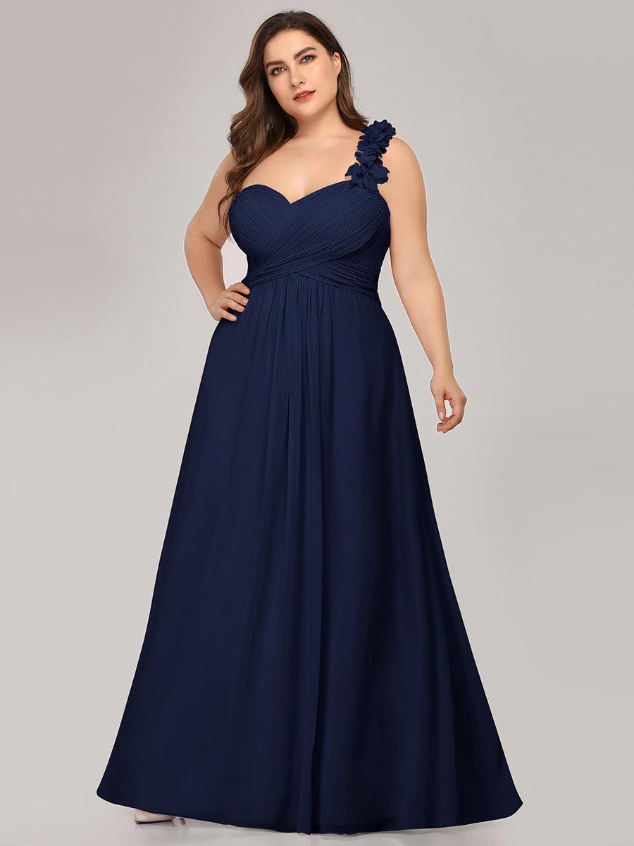 Robes de Demoiselle d'Honneur Grande Taille Chiffon à Une épaule #Couleur_Bleu Marine