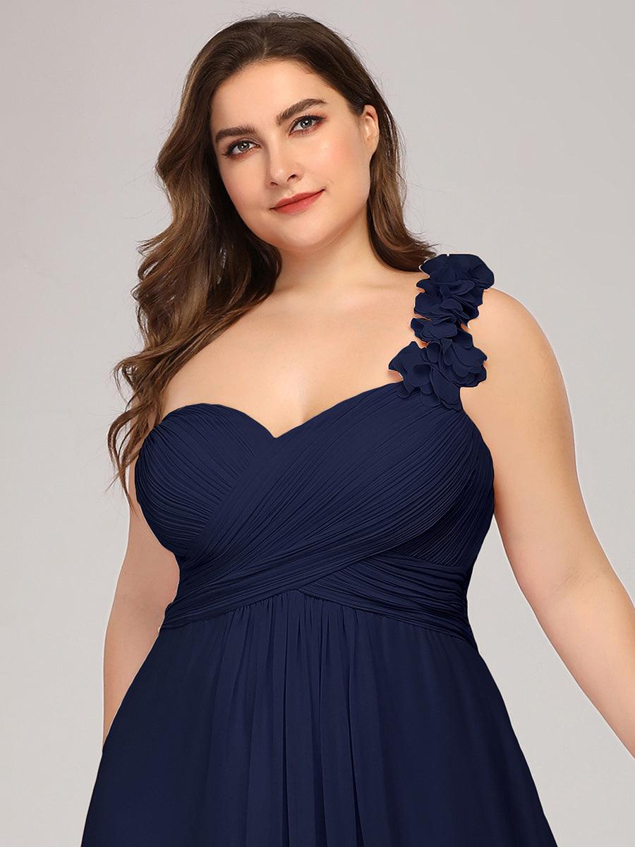 Robes de Demoiselle d'Honneur Grande Taille Chiffon à Une épaule #Couleur_Bleu Marine