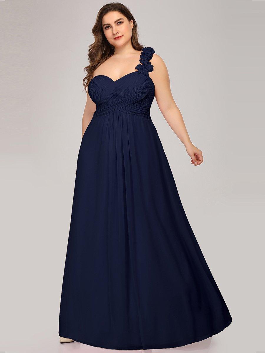 Robes de Demoiselle d'Honneur Maxi Chiffon à Une épaule pour Femmes #Couleur_Bleu Marine
