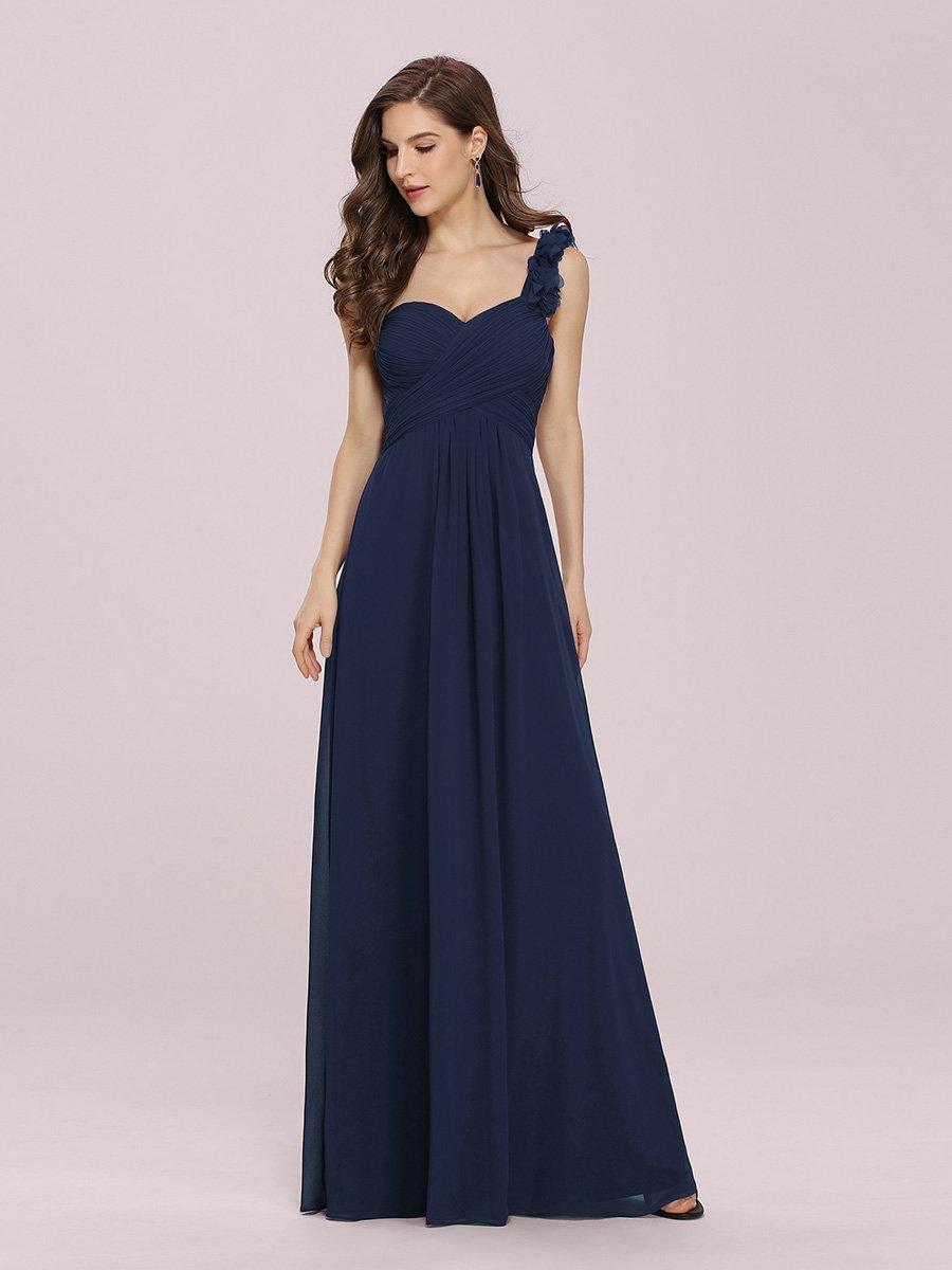 Robes de Demoiselle d'Honneur Maxi Chiffon à Une épaule pour Femmes #Couleur_Bleu Marine