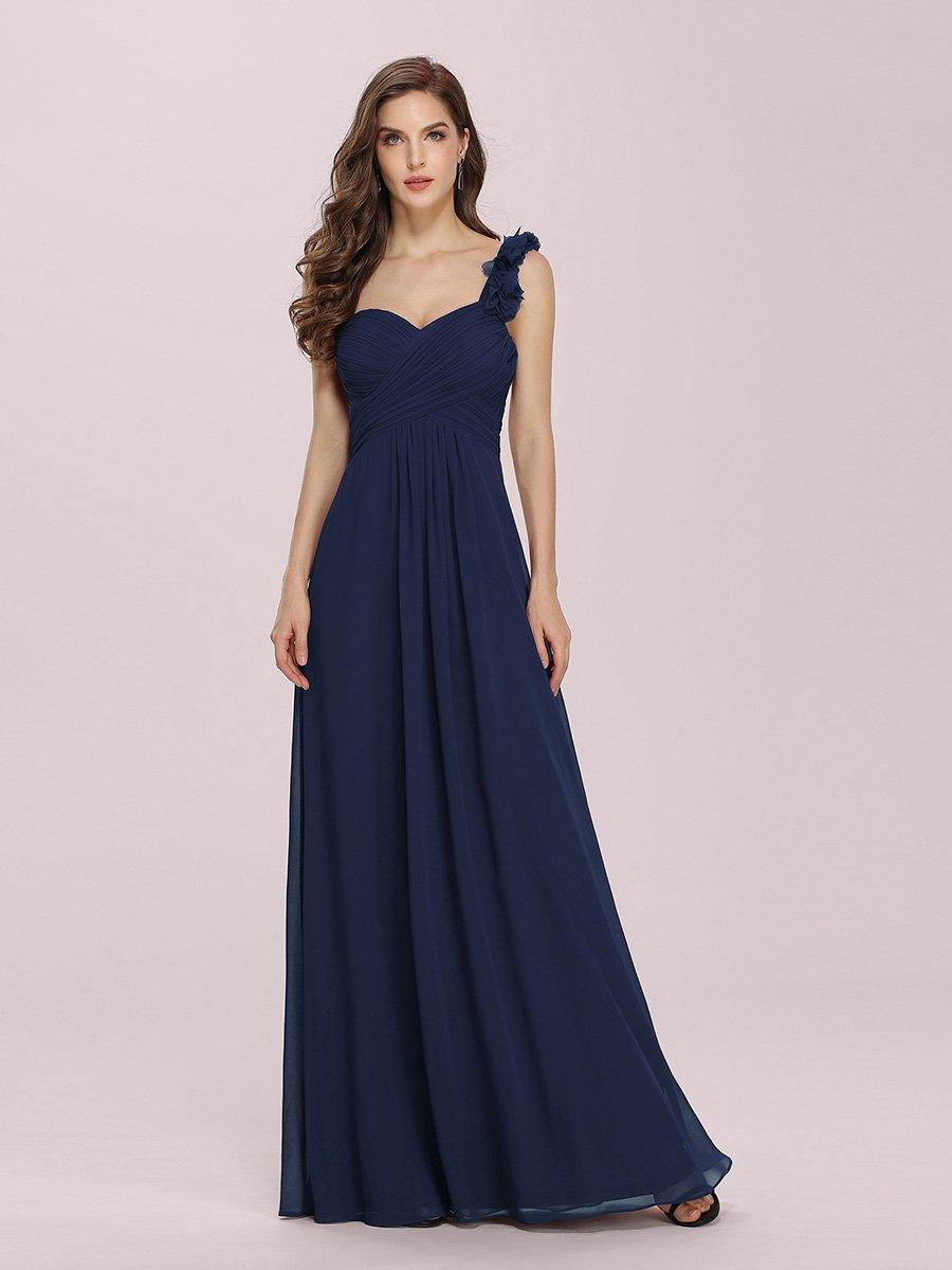 Robes de Demoiselle d'Honneur Maxi Chiffon à Une épaule pour Femmes #Couleur_Bleu Marine